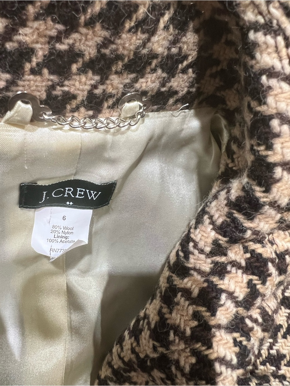 J. Crew Wool-Blend Brown Houndstooth Belted Double Breasted Coat Dress 6 - Picture 7 of 10